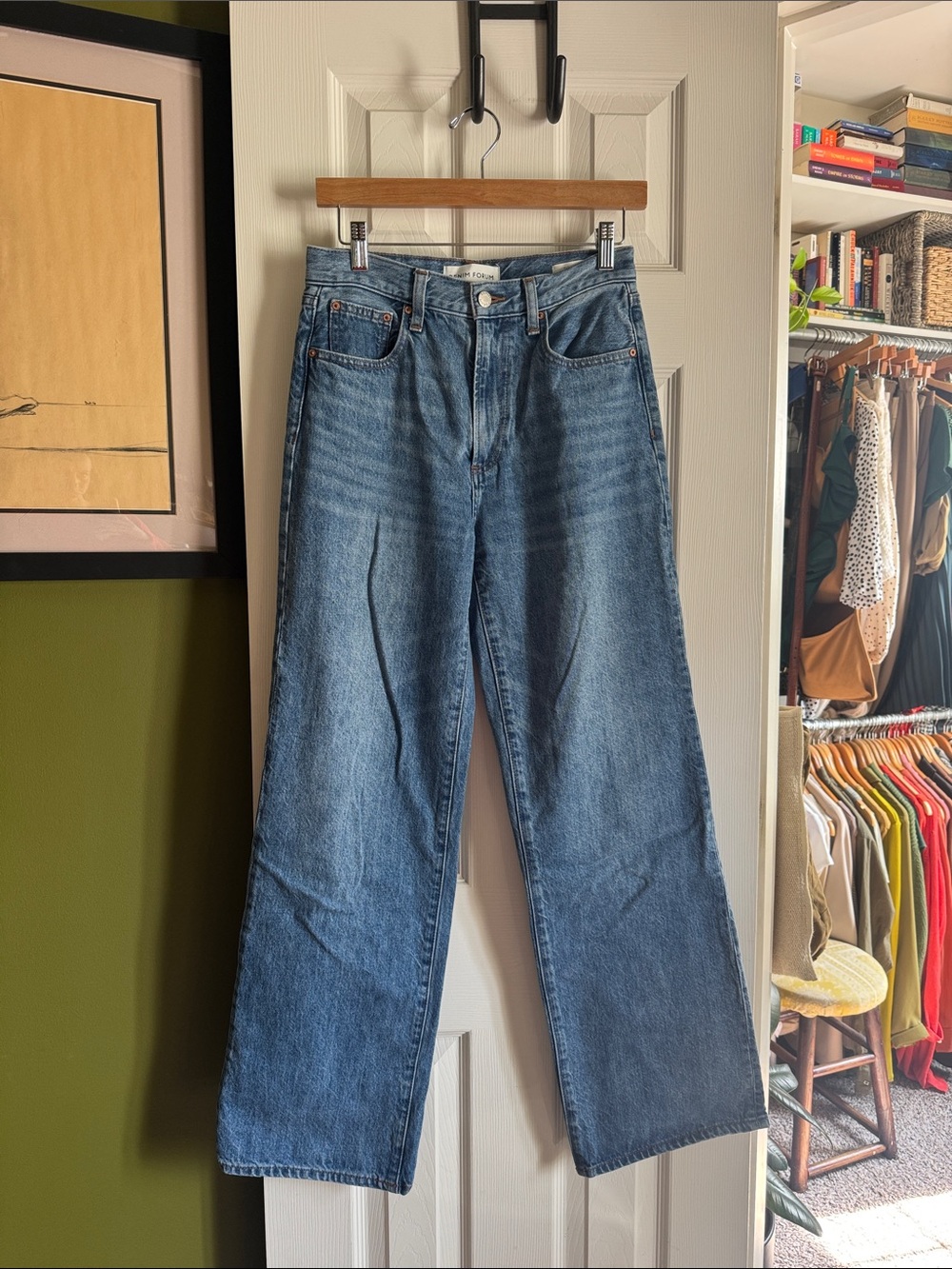Denim Forum High-Rise Wide-Leg Jeans — Medium Blue Wash 26
